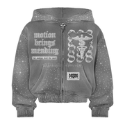 “LIGHT GREY” 888 RHINESTONE ZIP-UP
