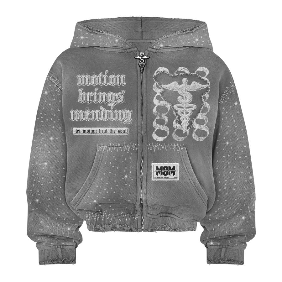 “LIGHT GREY” 888 RHINESTONE ZIP-UP